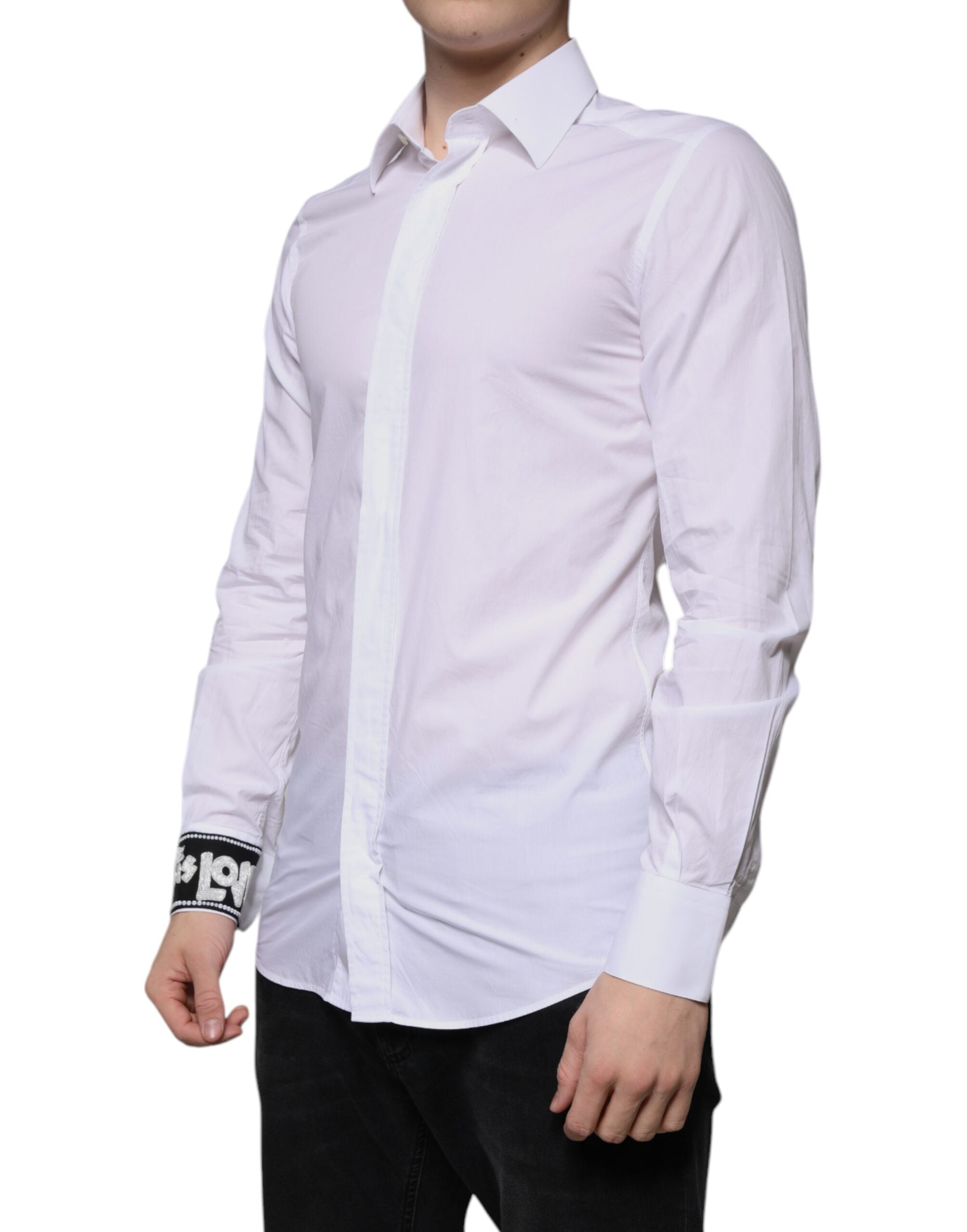 Dolce & Gabbana White Slim Fit Men's Shirt GOLD made of Cotton
